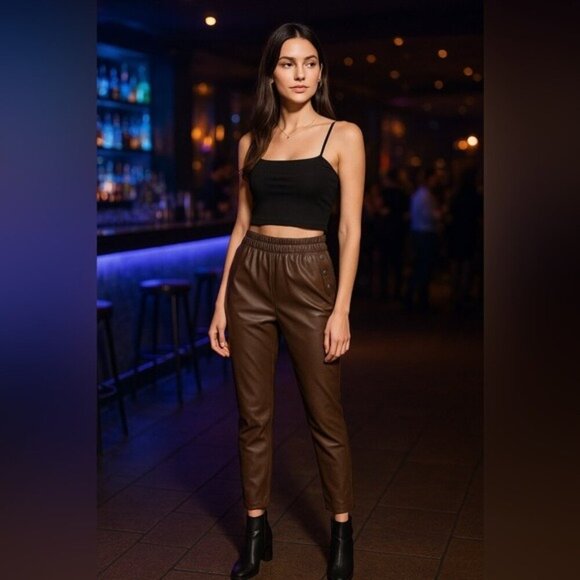 Atoir Pants - ATOIR Women's Size 2 The Troublemaker Pants Faux Leather Brown AnkleZip AT210269